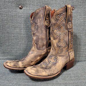 Dan Post Vintage Rivet Walking Cross Cowgirl Square Toe Boots Women’s 8.5 M #SH1